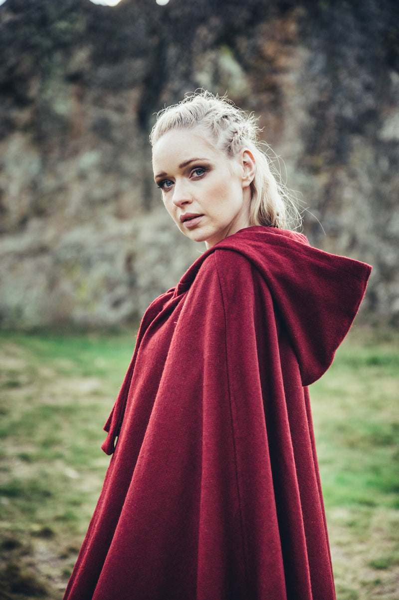 Middeleeuwse mantel Karen rood, wolmix