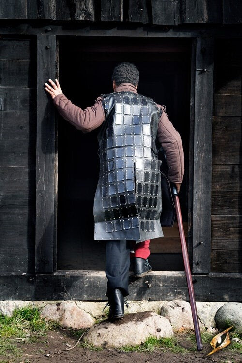 Leren brigandine lang, zwart