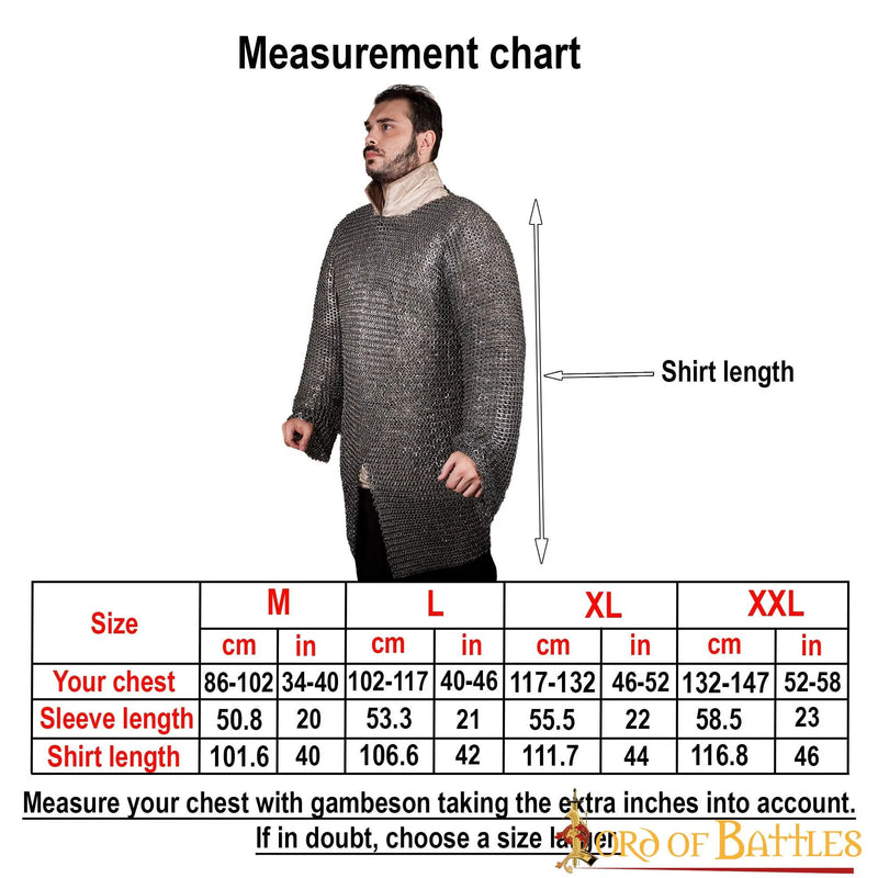 Hauberk met split, platte ringen, ronde klinknagels 9 mm
