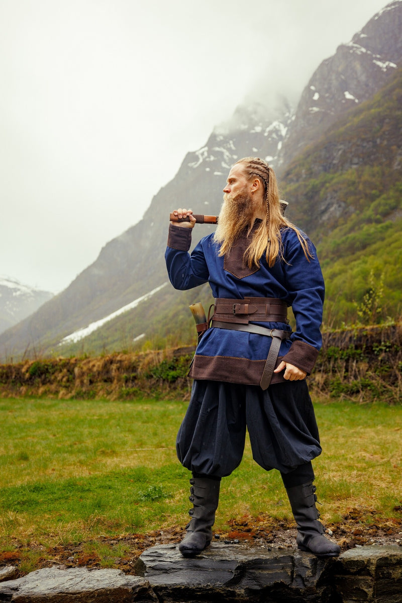 Viking tuniek Roland, wolmix, blauw