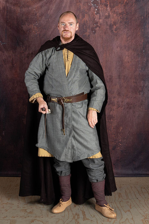 Viking kaftan, grijs, visgraatmotief wolmix