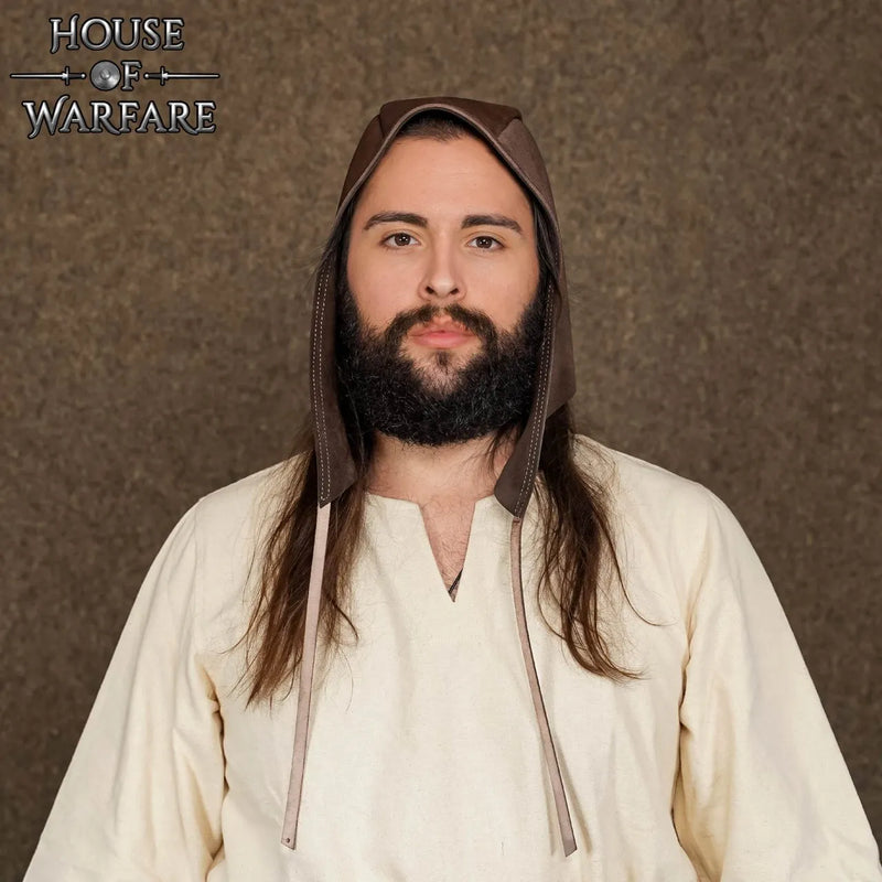 Capuchon médiéval, cuir, brun 