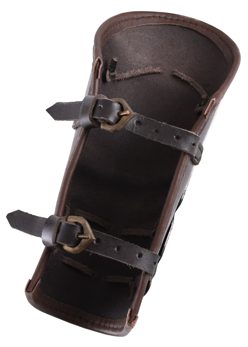 Aerdwulf leren bracers, onderarmbeschermers, met metalen strips