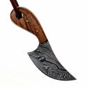 Damast steel neck knife with wooden grip, sharp