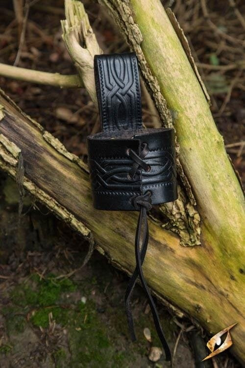 Leren drinkhoornhouder Edda, zwart