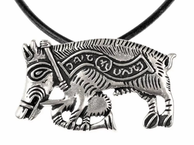 Pelgrimsbadge varken met doedelzak, verzilverd brons