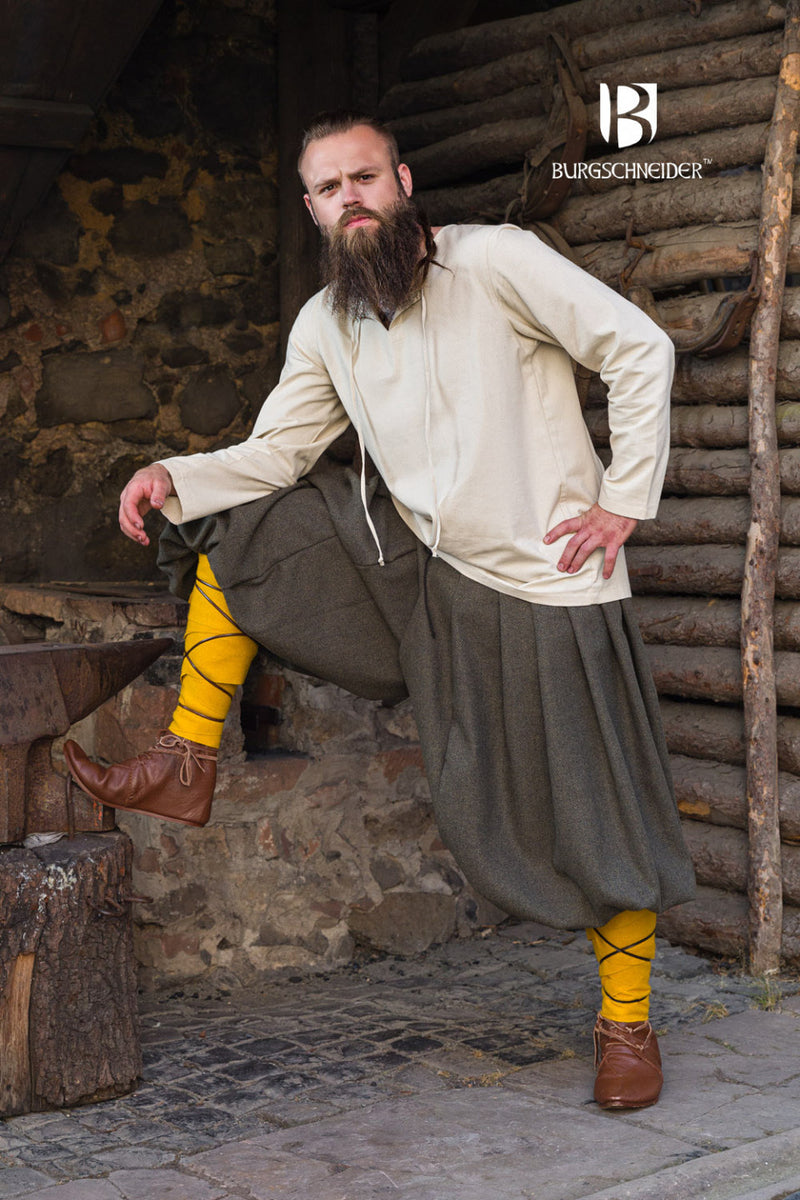 Rusvik Viking broek Borys, vissegraatmotief, olijf/grijs, wolmix