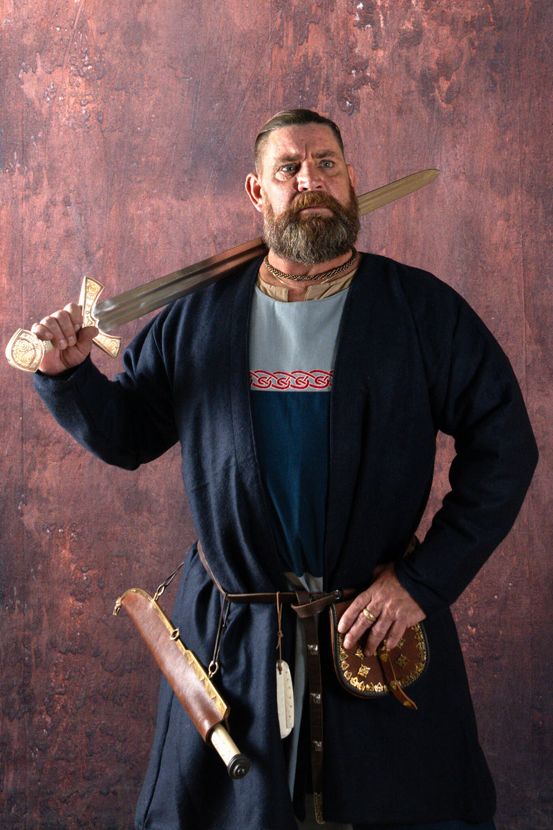 Viking kaftan Loki, wolmix, blauw