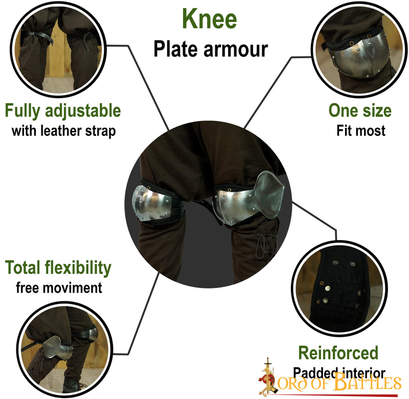 Medieval poleyns, knee cops with rondels, 1.6 mm