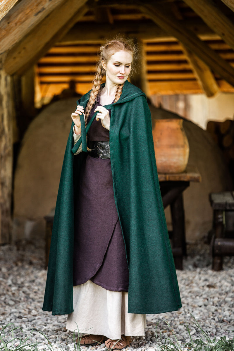 Middeleeuwse mantel Karen groen, wolmix