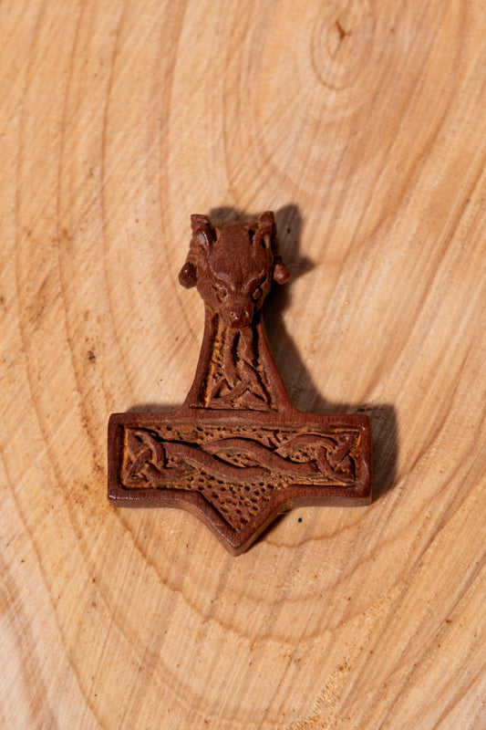 Marteau de Thor pendentif avec tête de bélier, bois 