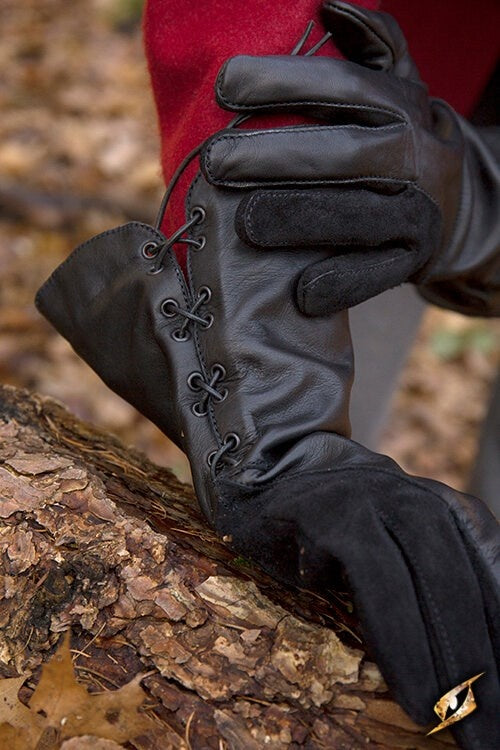 Læder middelalderhandsker, sort 