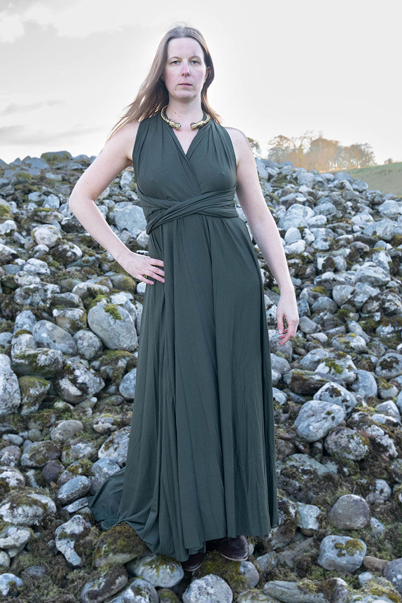 Goddess dress aphrodite, natural green