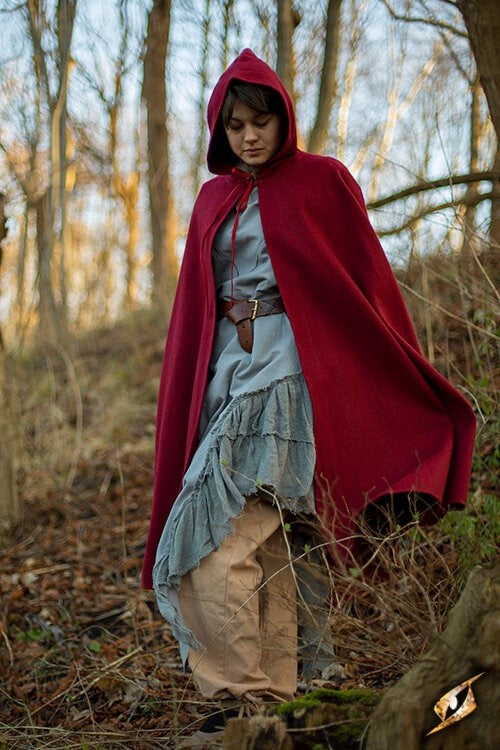 Hooded Wool Cape, dark red