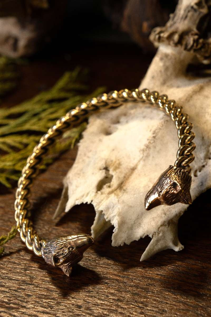 Armband met wolfskoppen, brons
