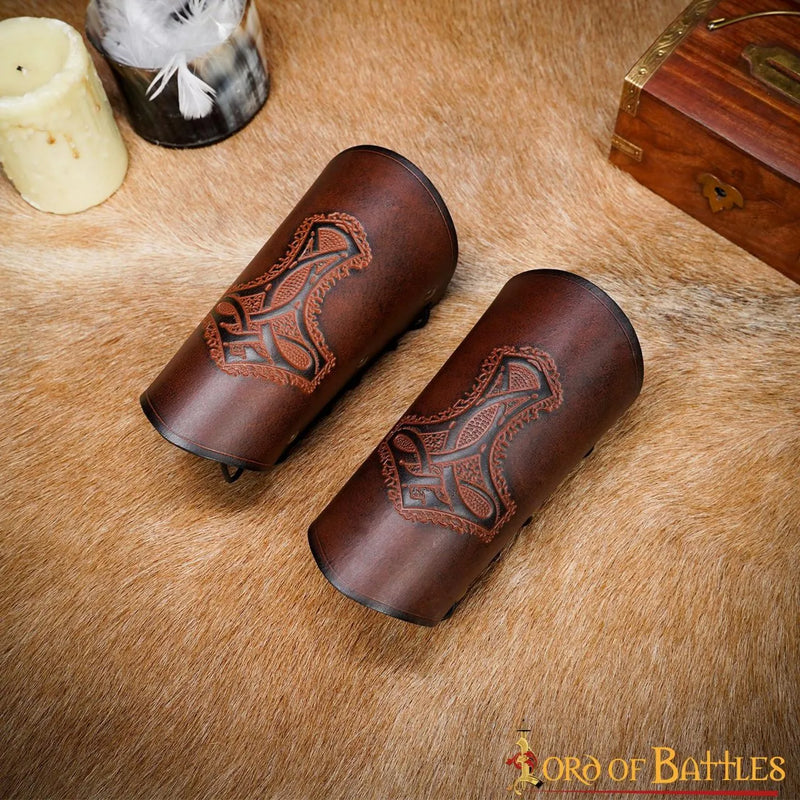 Mjolnir leather bracers, underarm guards