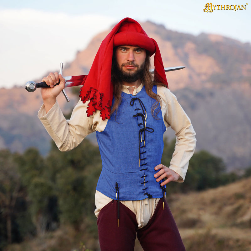 Pourpoint du 14e-15e siècle, laine, bleu 