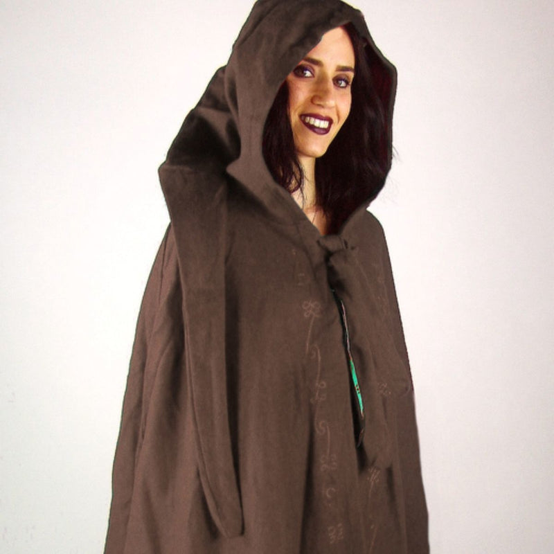 Embroidered cloak Damia with clasp, wool blend, brown