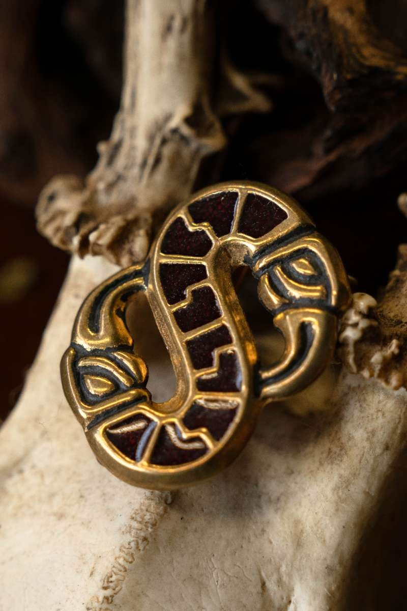 S-formet langobardisk fuglebroche, bronze 