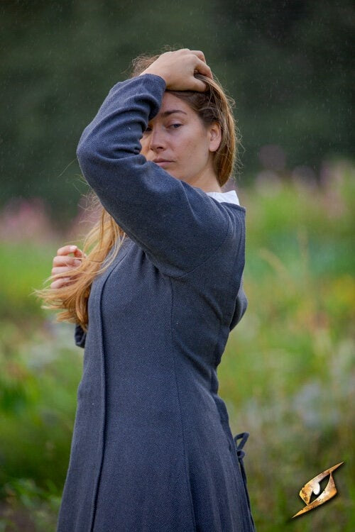 Middeleeuwse jurk Estrid met visgraatmotief, donkergrijs