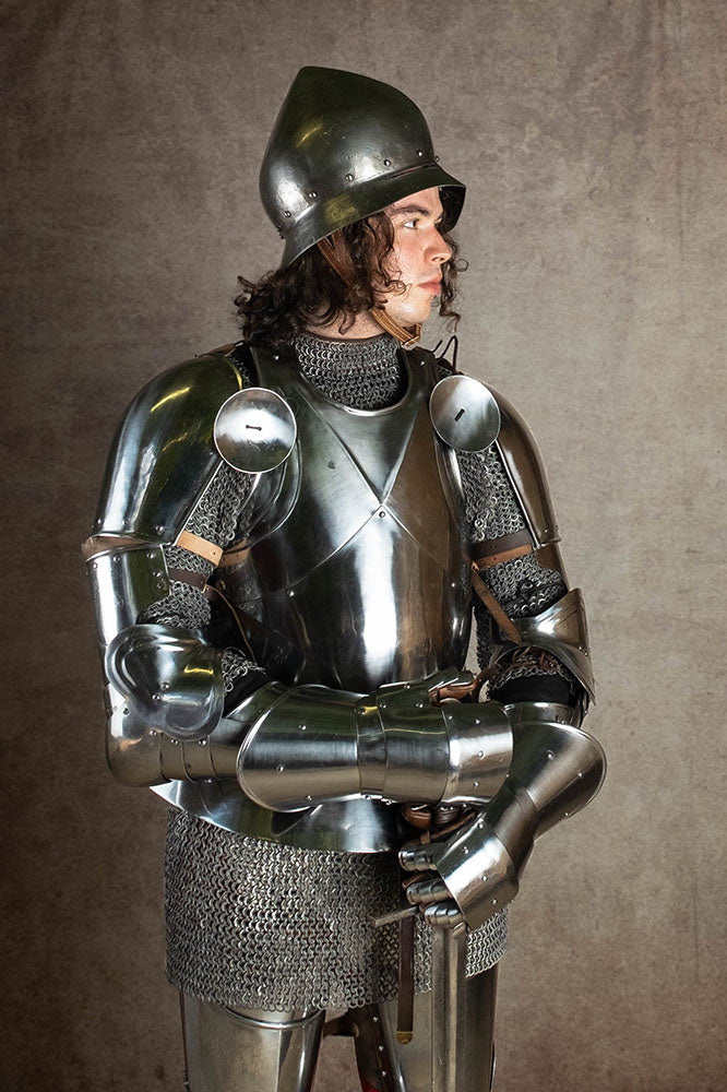 chapel de fer allemande du XVe siècle avec finition antique, 1,6 mm 