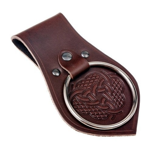 Leather weapon holder for belt, knot motif, brown