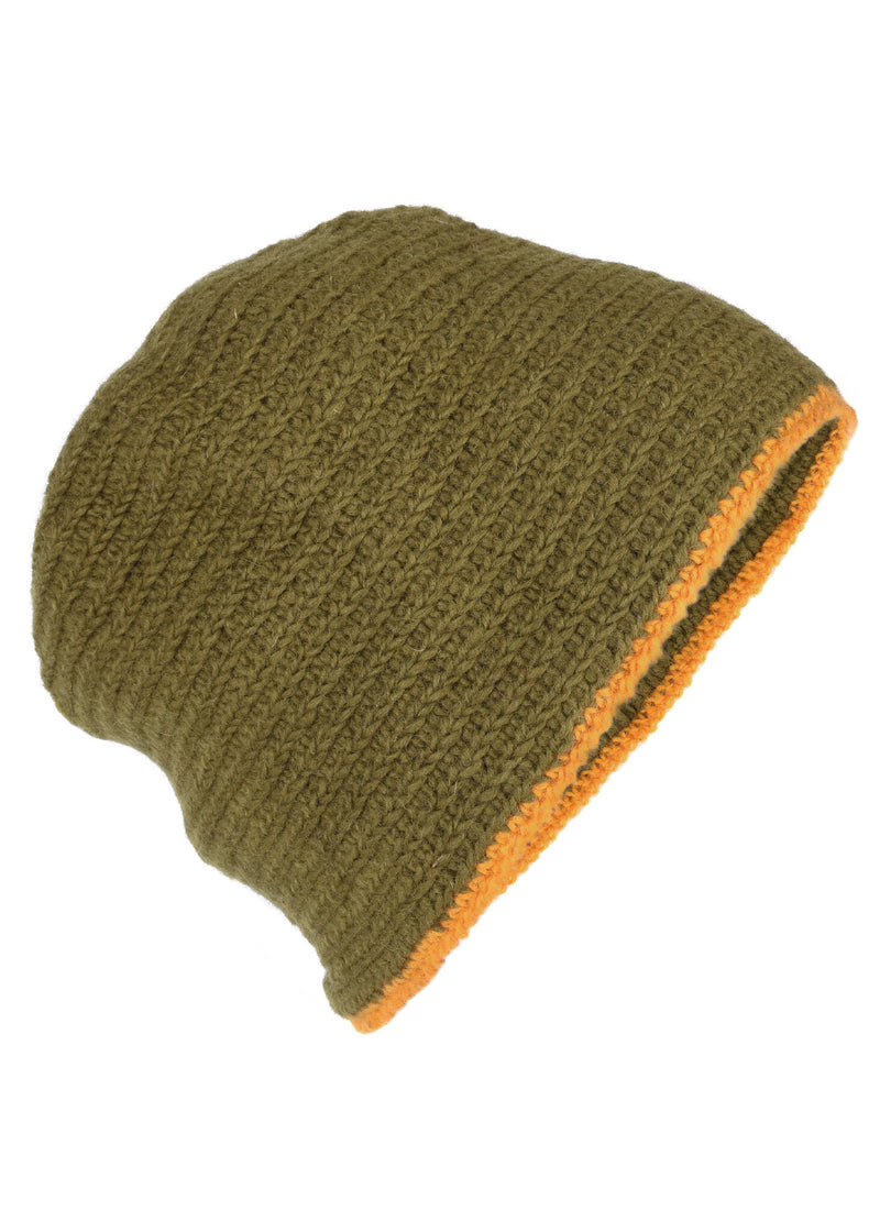 Bonnet tricoté, 100% laine, vert - jaune 
