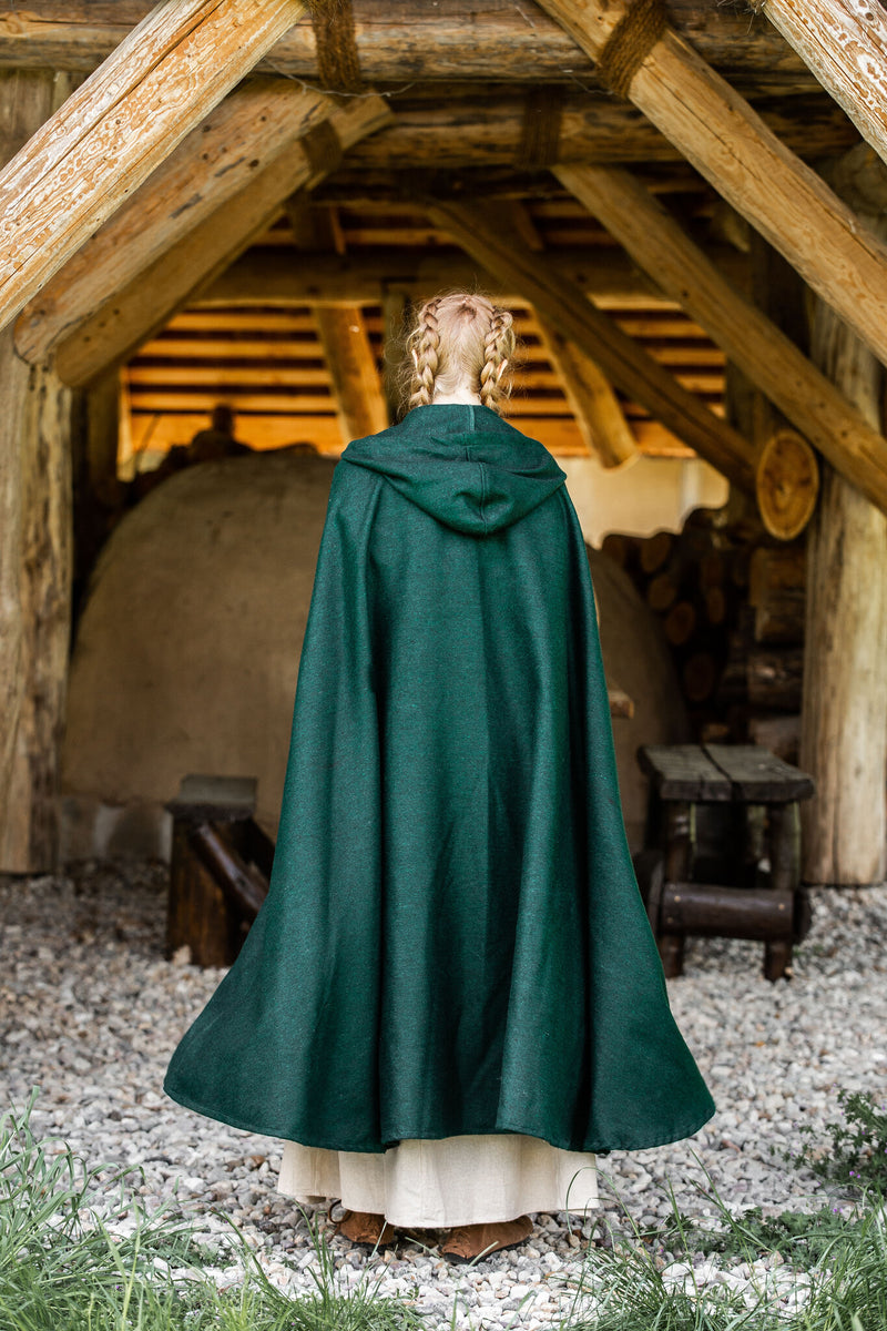 Middeleeuwse mantel Karen groen, wolmix