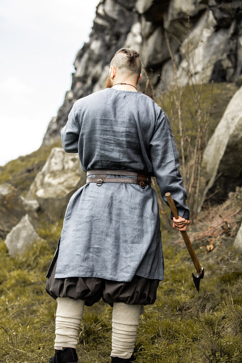 Viking tuniek Halvar linnen, blauw-grijs