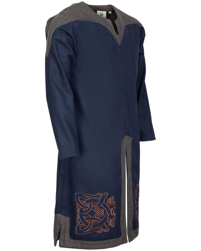 Geborduurde Norgaard tuniek, wolmix, blauw