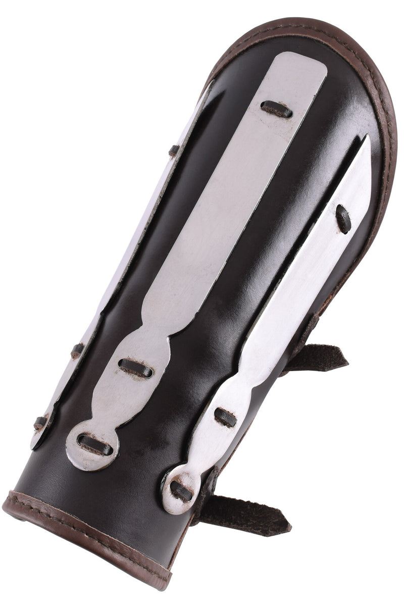 Aerdwulf leren bracers, onderarmbeschermers, met metalen strips