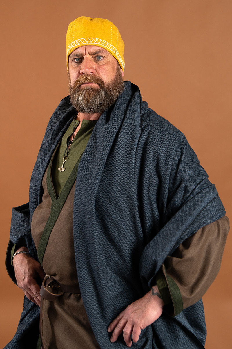 Viking mantel Hjalmar met diamant twill, wol, blauw-zwart