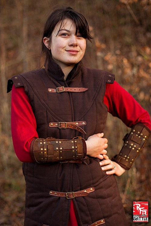 Fighter leren bracers, onderarmbeschermers, bruin