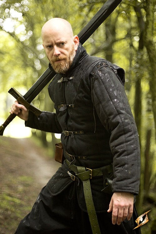 Middeleeuwse gambeson met riemen, zwart