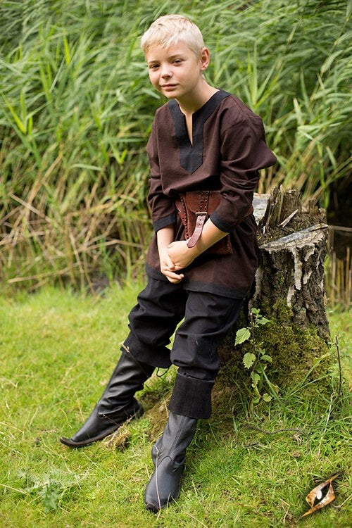 Middeleeuwse tuniek met lange mouwen bruin