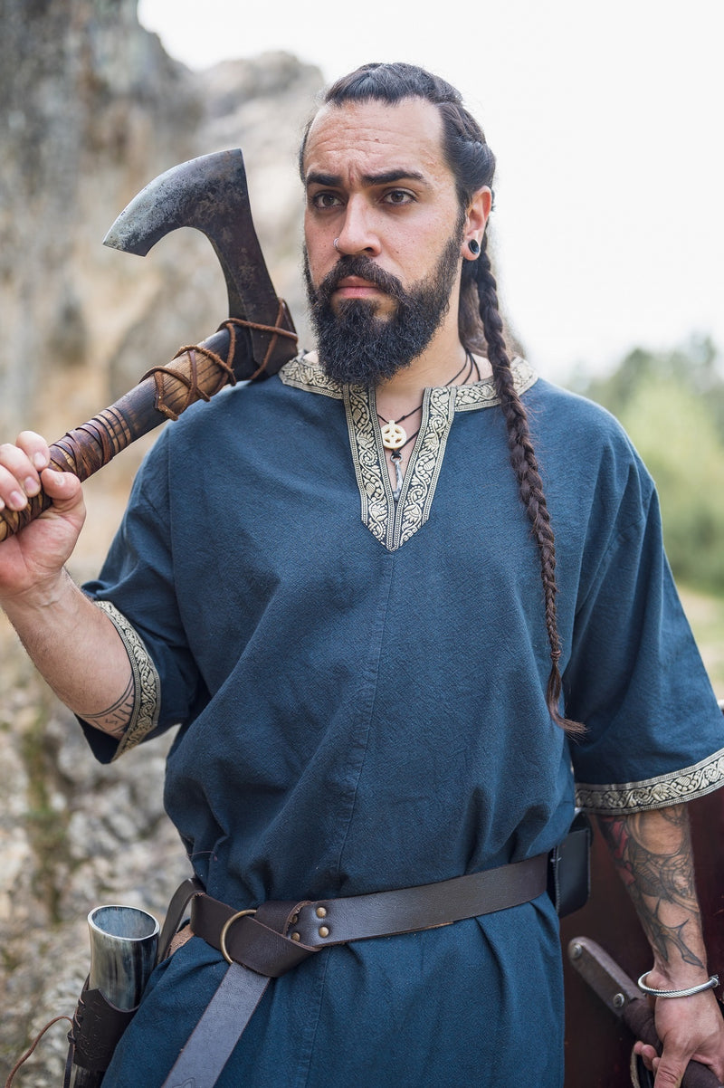 Keltische tuniek, korte mouwen, donkerblauw