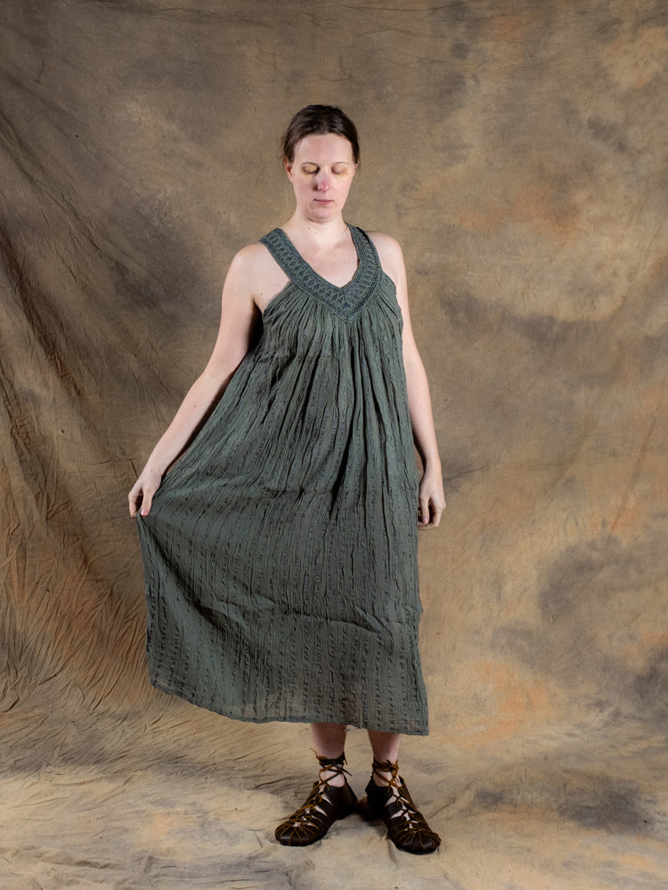 Godinnen Jurk Hera, natuurgroen