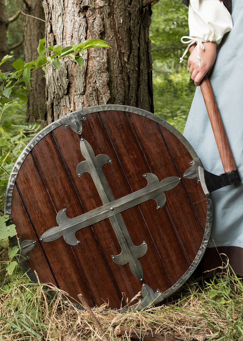 Wooden round shield with cross