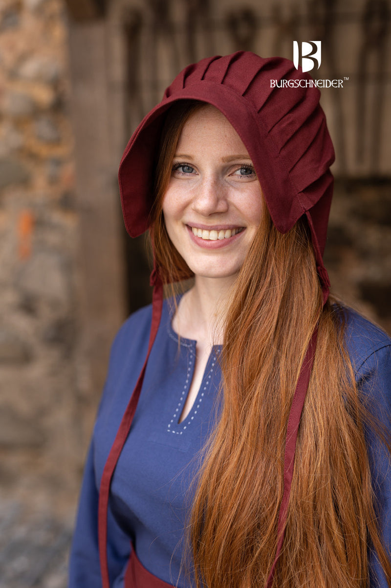 Middelalderhætte Emma, bordeaux rød 