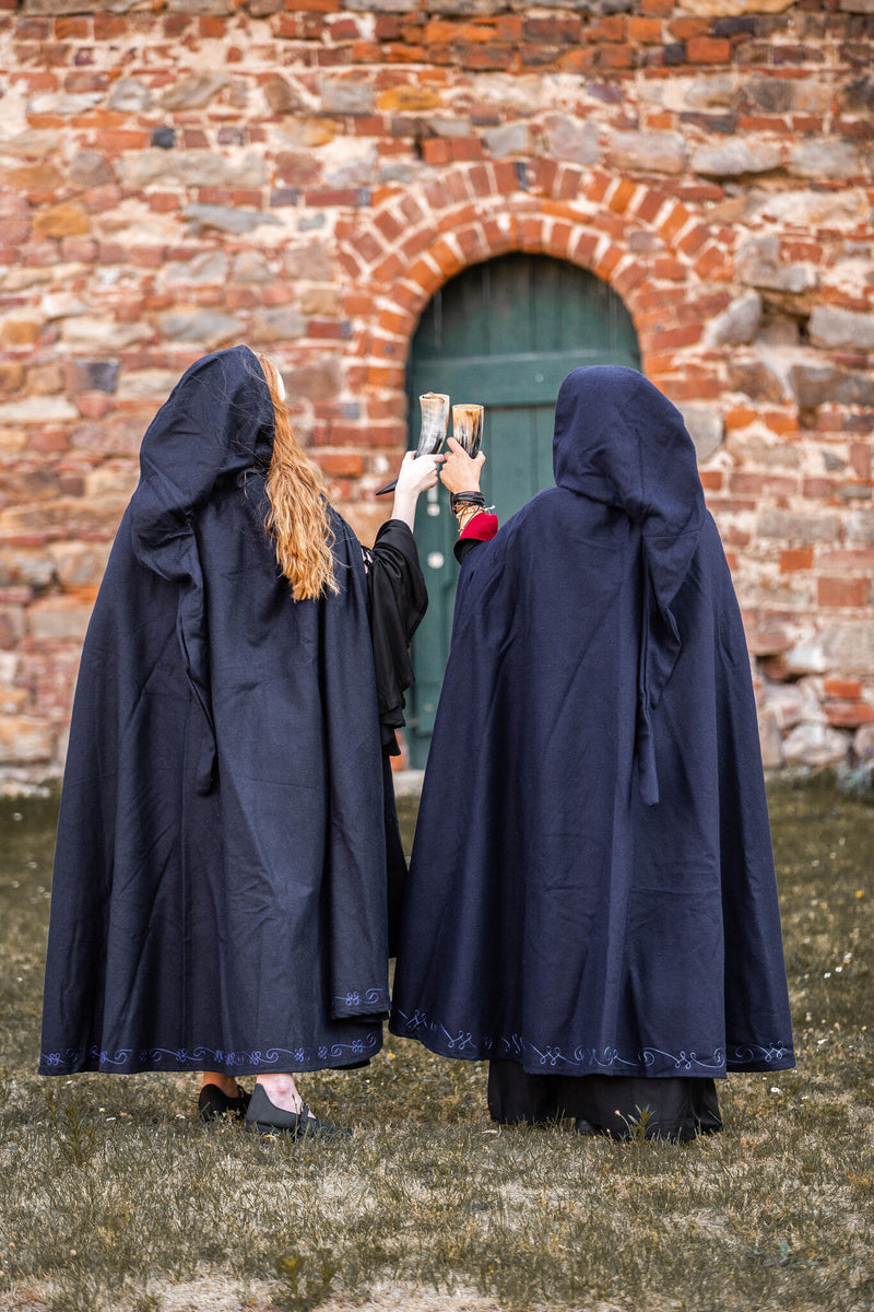 Embroidered cloak Damia with clasp, wool blend, blue