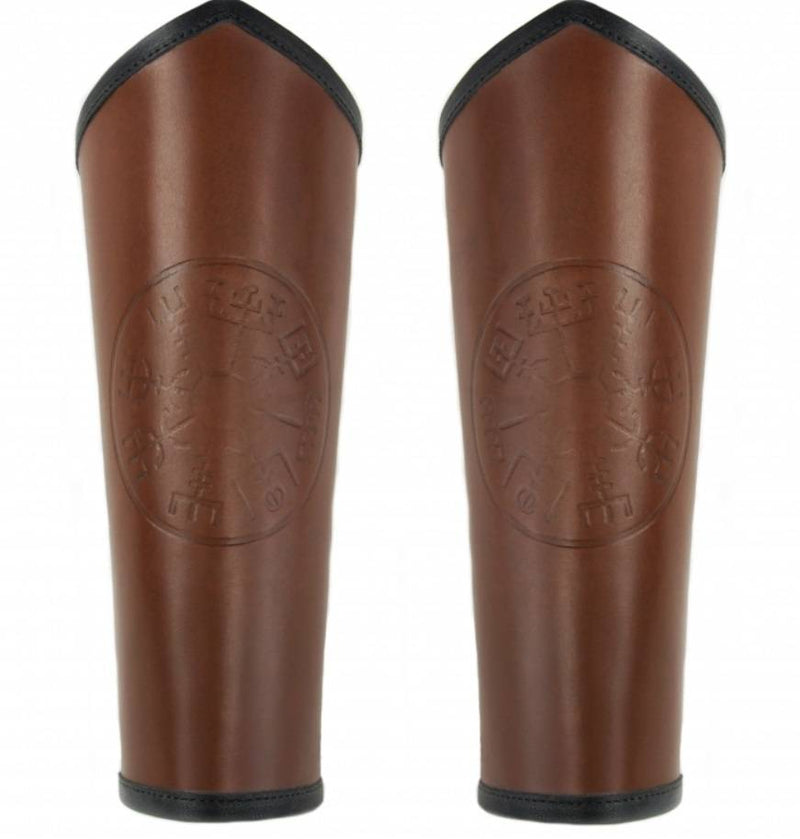 Vegvisir leren bracers, onderarmbeschermers, bruin