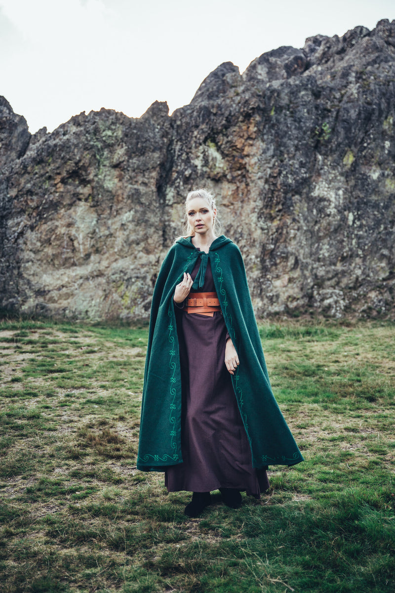 Geborduurde mantel Damia, groen, wolmix