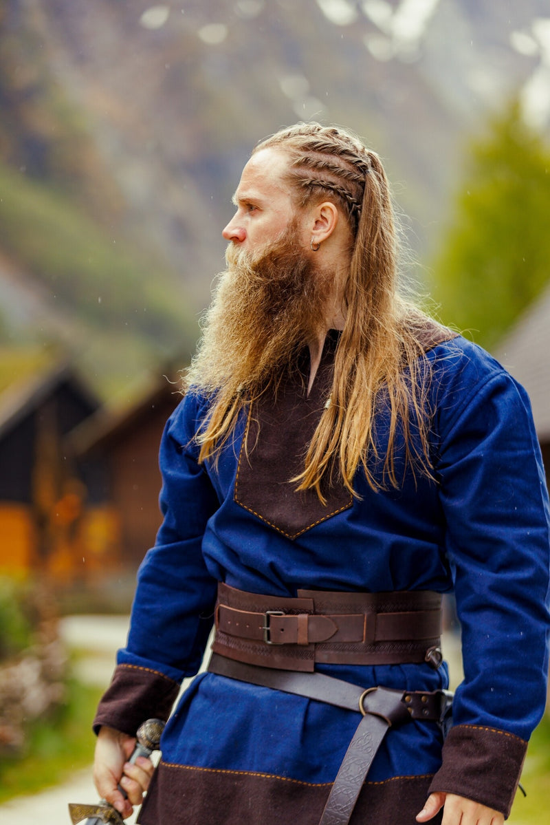 Viking tuniek Roland, wolmix, blauw