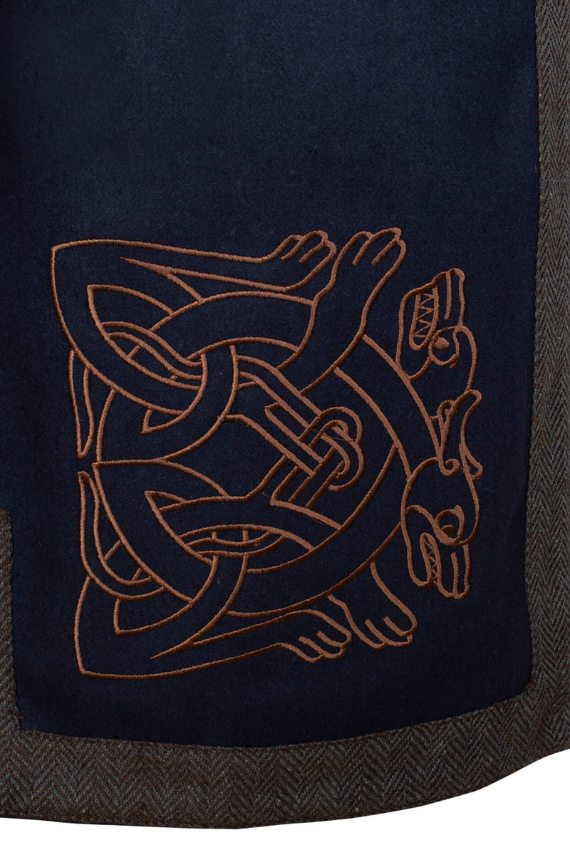 Geborduurde Norgaard tuniek, wolmix, blauw