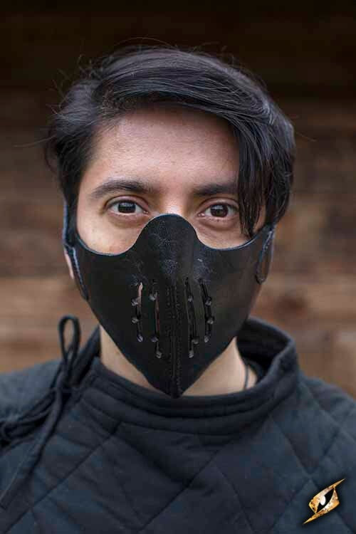 Leren Mempo halfmasker, zwart