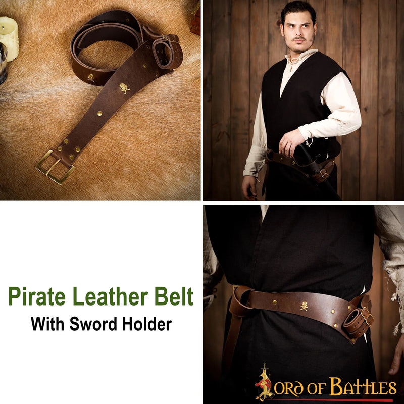 Pirate belt with sword holder, 157 cm, brown