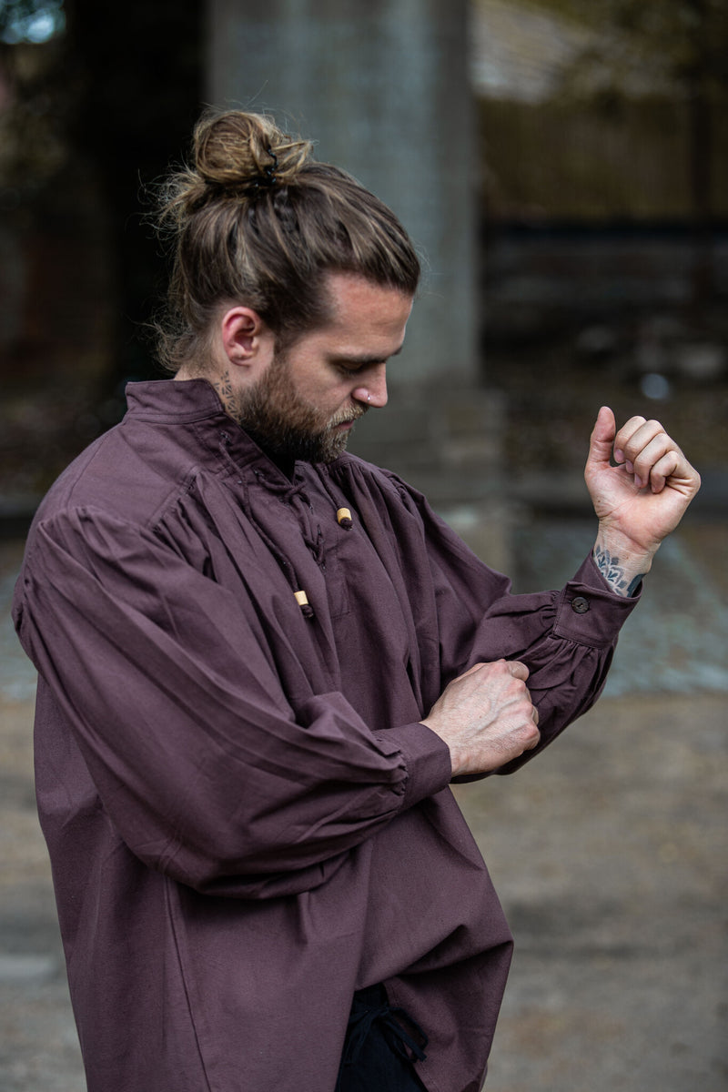 Camicia da pirata con collare, marrone 