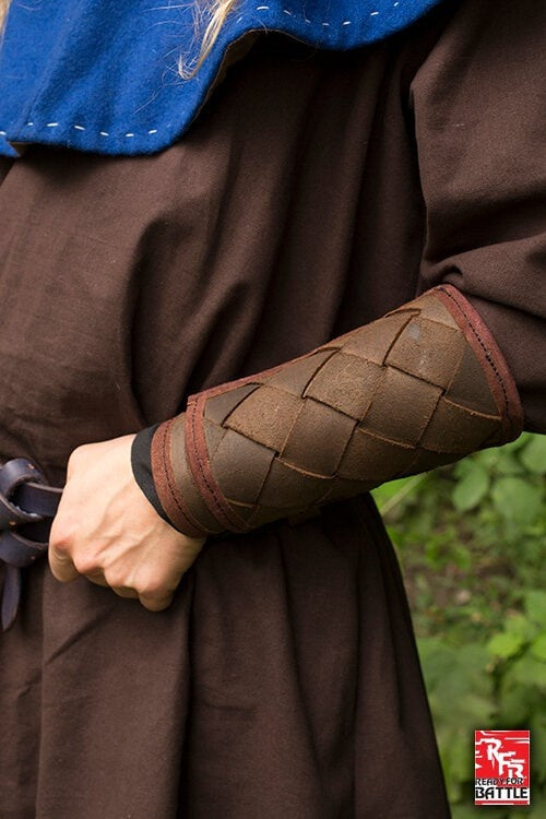 Leather Viking bracers, underarm guards, brown, pair