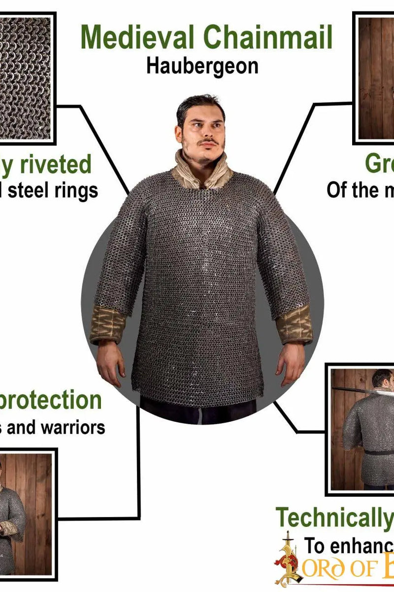 Maliën haubergeon, gemixte platte ringen, ronde klinknagels, 9mm