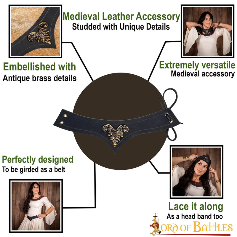 Tiara in pelle Estel, nero 